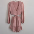 Altar'd State Pink Cutout Mini Dress Small Boho Smocked Long Sleeve Women’s