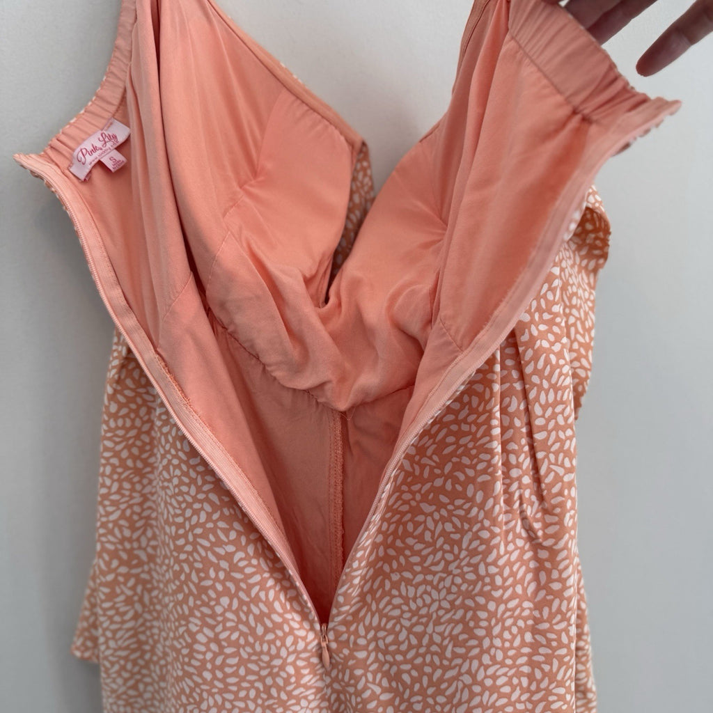 Pink Lily Coral Petal Print Romper Small S Strapless Big Bow Front Cutout Summer