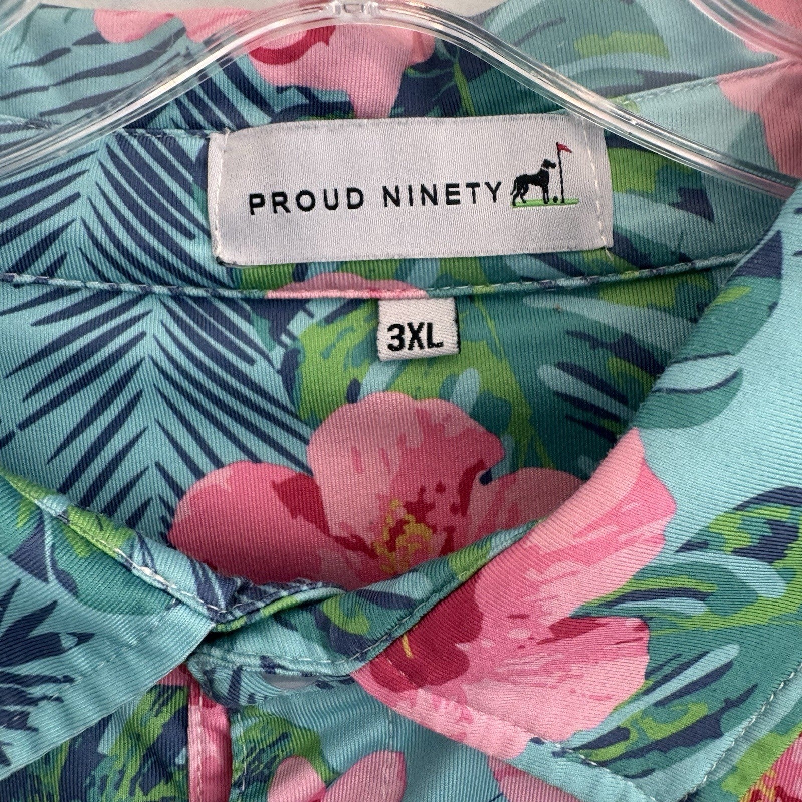 Proud Ninety Floral Golf Polo Shirt Men's Size 3XL Tropical Hibiscus Teal