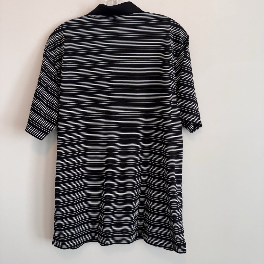 Nike Golf Dri Fit Polo Shirt Mens Large Black White Striped Swoosh Golf