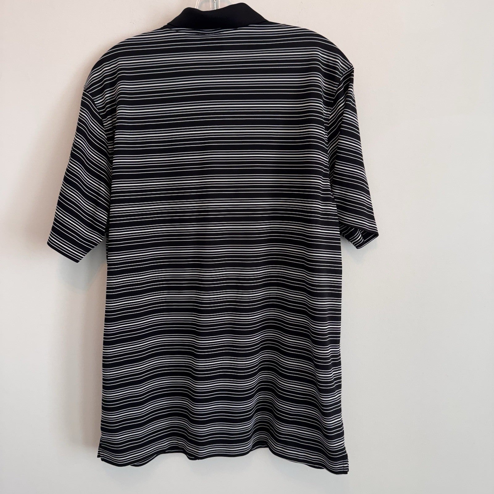 Nike Golf Dri Fit Polo Shirt Mens Large Black White Striped Swoosh Golf