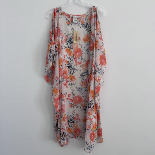 American Rag Floral Kimono Duster Medium Boho Sheer Peach Open Front