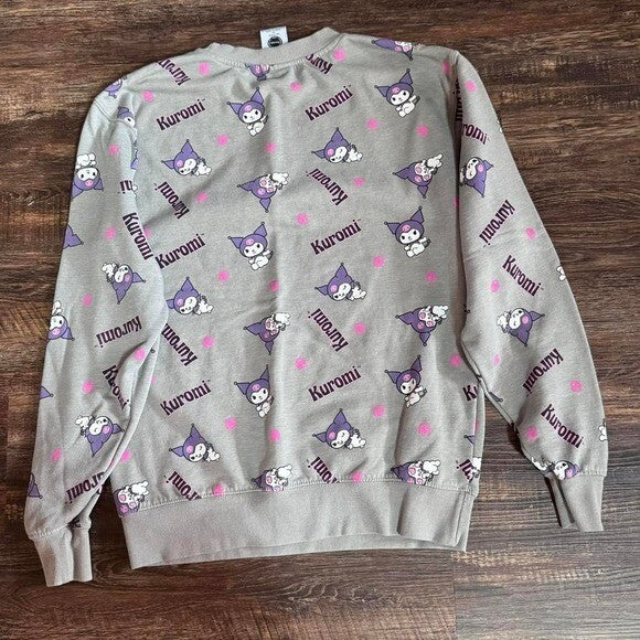 Kuromi Sanrio Bioworld Sweatshirt XS Gray Pink Purple All Over Print
