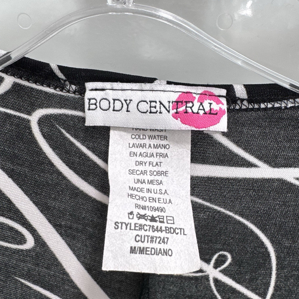 Body Central Y2K Black White Print Dress M Pink Belt Rhinestone Buckle USA Made