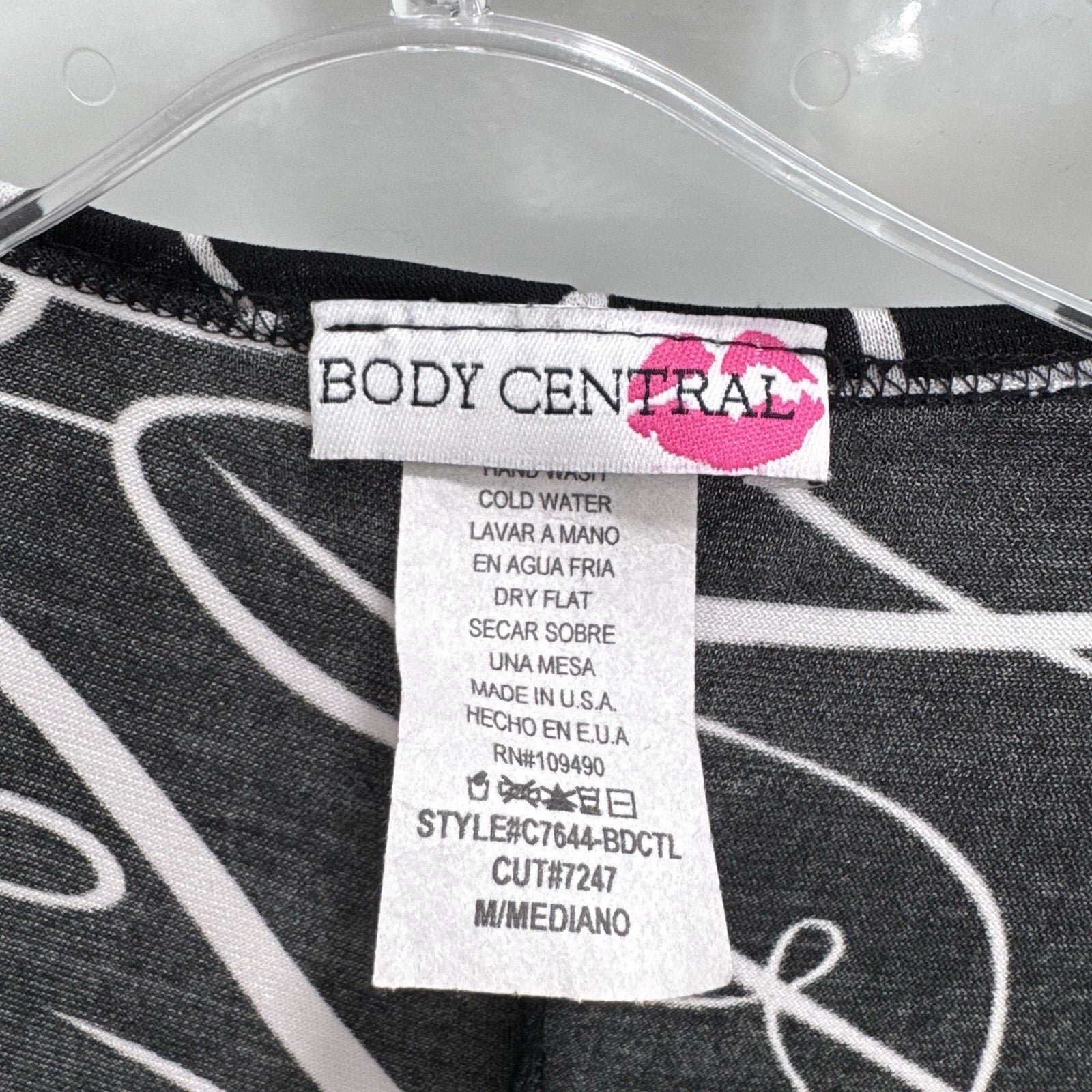Body Central Y2K Black White Print Dress M Pink Belt Rhinestone Buckle USA Made