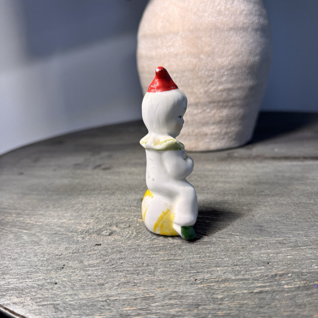 Vintage European Folk Art Doll & Miniature Porcelain Clown Figurine Trio Lot 6"