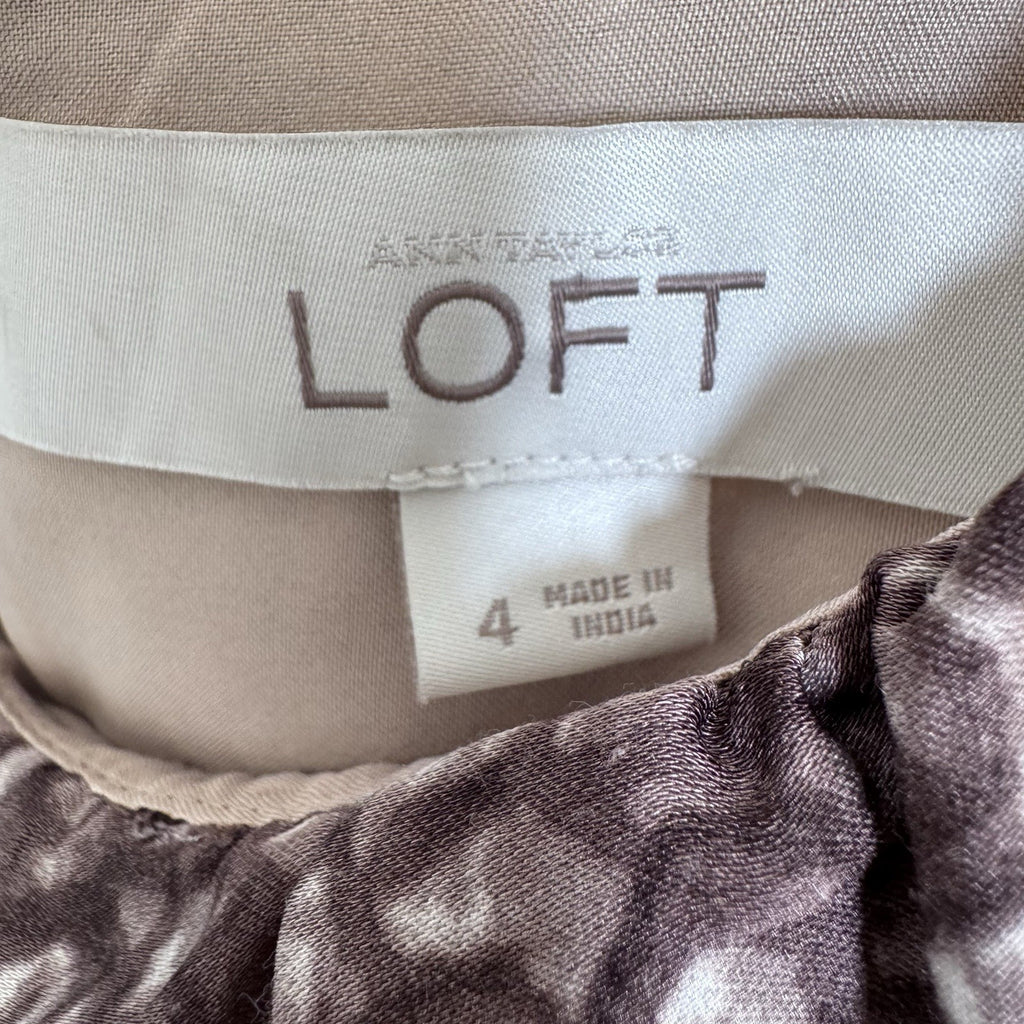LOFT Size 4 Ruffle Front Sleeveless Sheath Dress Mauve Print