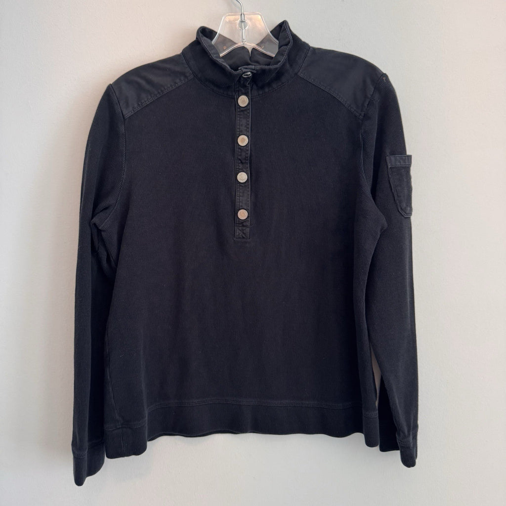Lauren Ralph Lauren Ribbed Henley Sweater L Black RLL Logo Snap Top  Women’s 