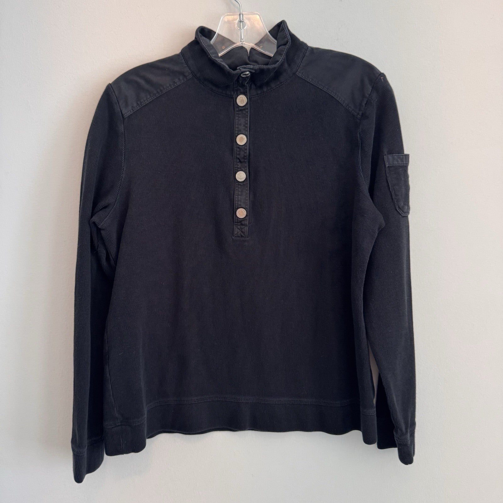 Lauren Ralph Lauren Ribbed Henley Sweater L Black RLL Logo Snap Top  Women’s 