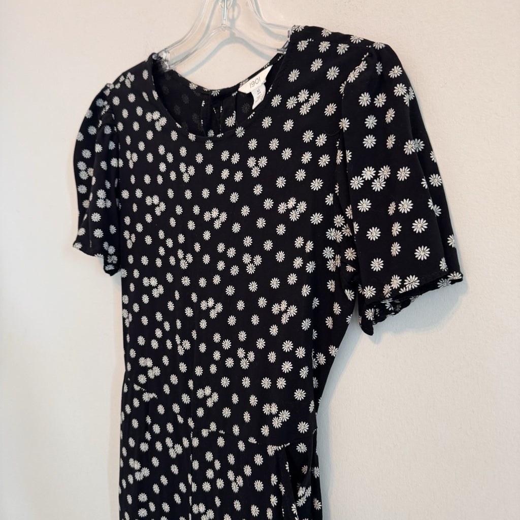 1901 Nordstrom Big Girls XL 14/16 Black White Daisy Look Back Jumpsuit Wide Leg