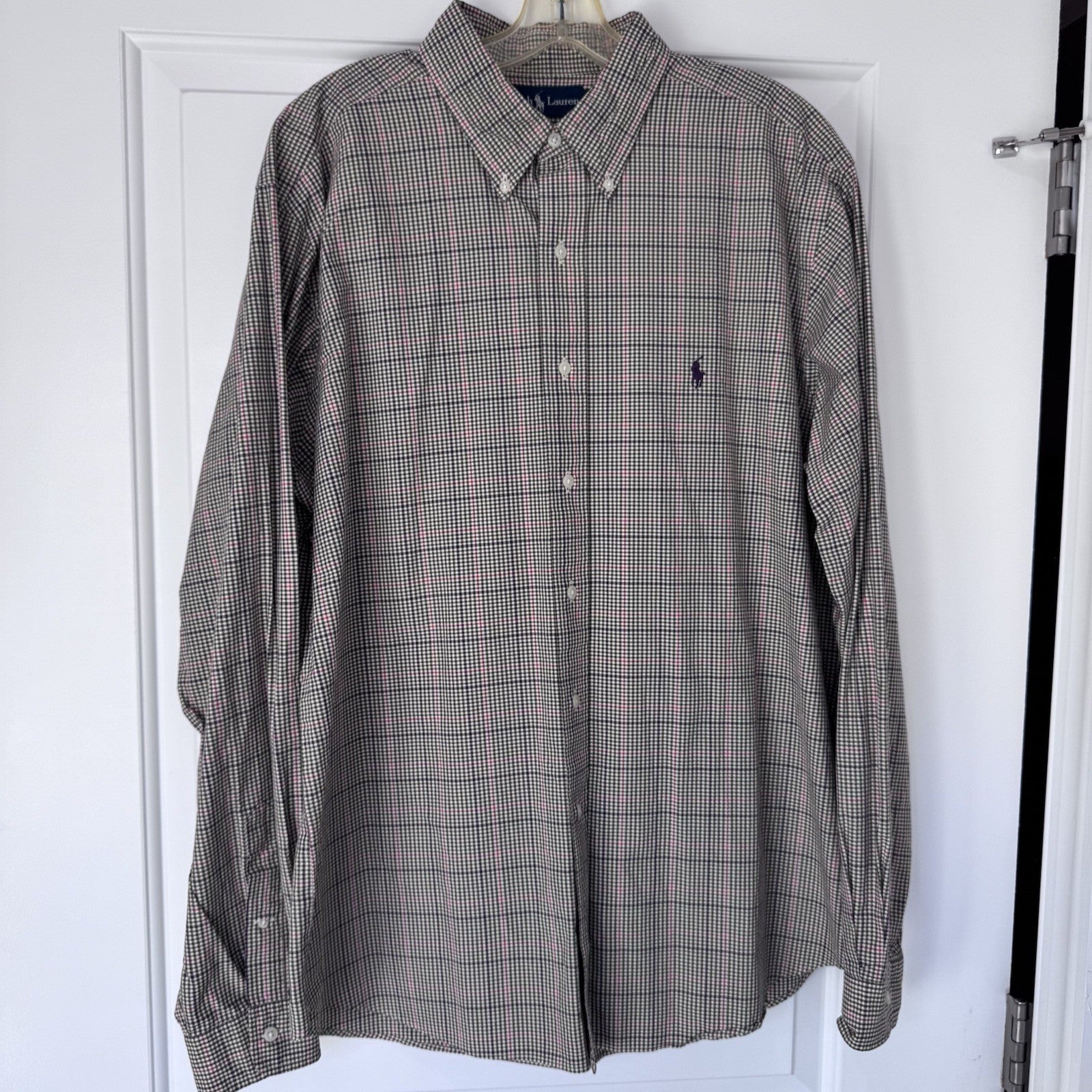 Ralph Lauren Men’s Blue Plaid Button Down Shirt Size XL 17.5 Custom Fit Cotton