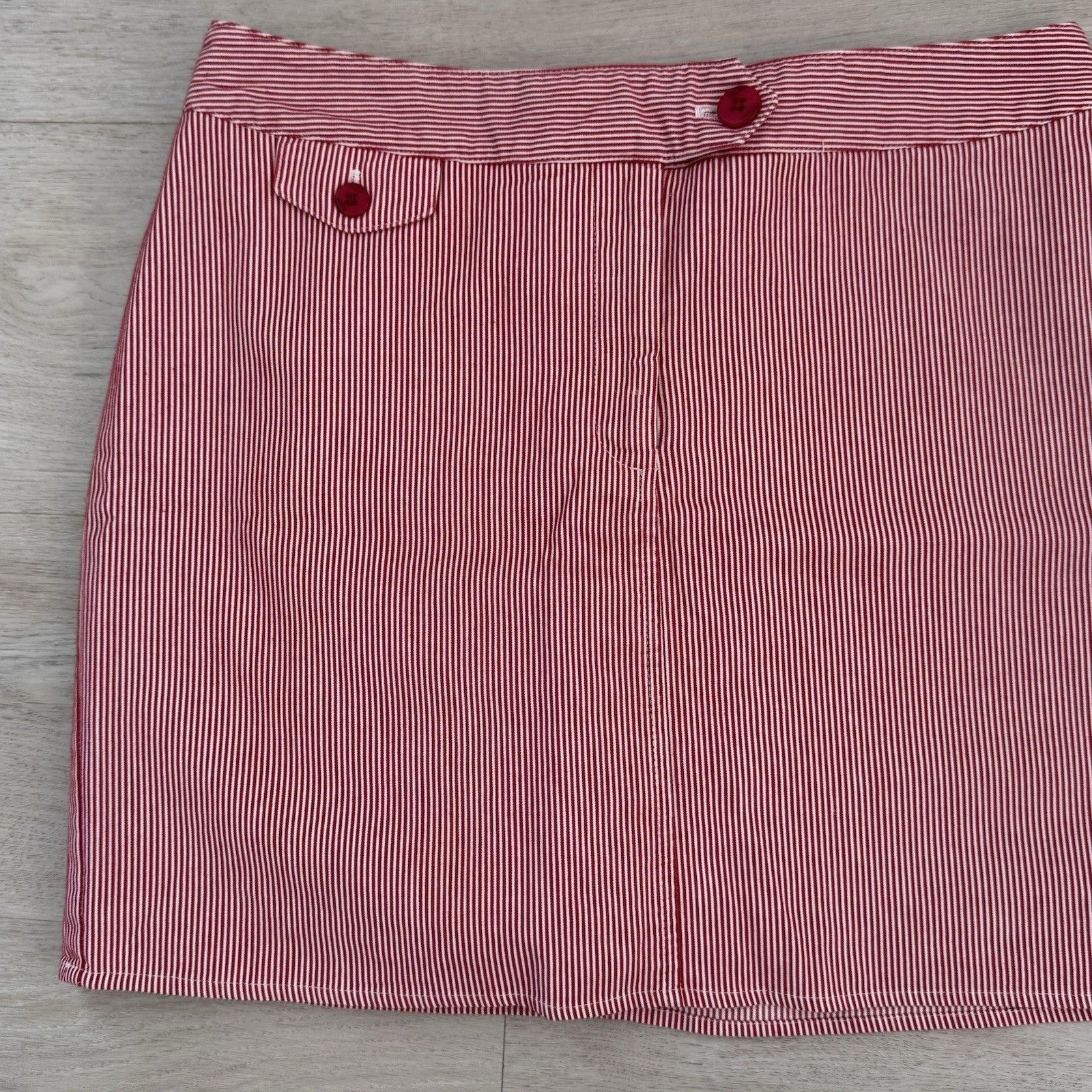 Women’s Briggs New York Red White Striped Skirt Sz 10 Cotton Stretch