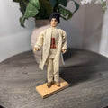 Vintage European Folk Art Male Doll 9" Hand Painted Souvenir Wooden Base Tunic