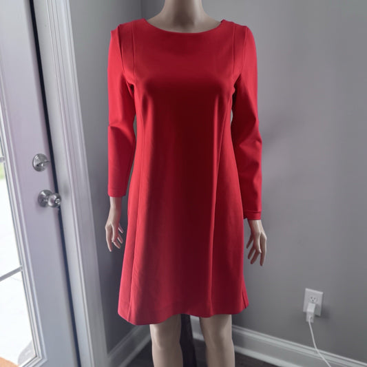 J.Crew Women’s Small Red Long Sleeve Shift Dress Back Zip Stretch Knit 