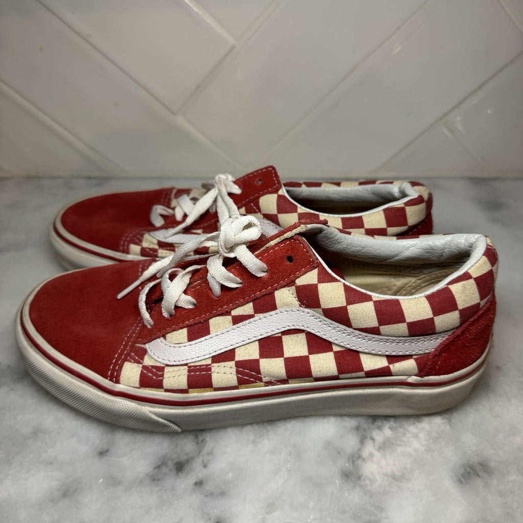 Vans Old Skool Checkerboard Red White Suede Canvas Men 5.5 Women 7