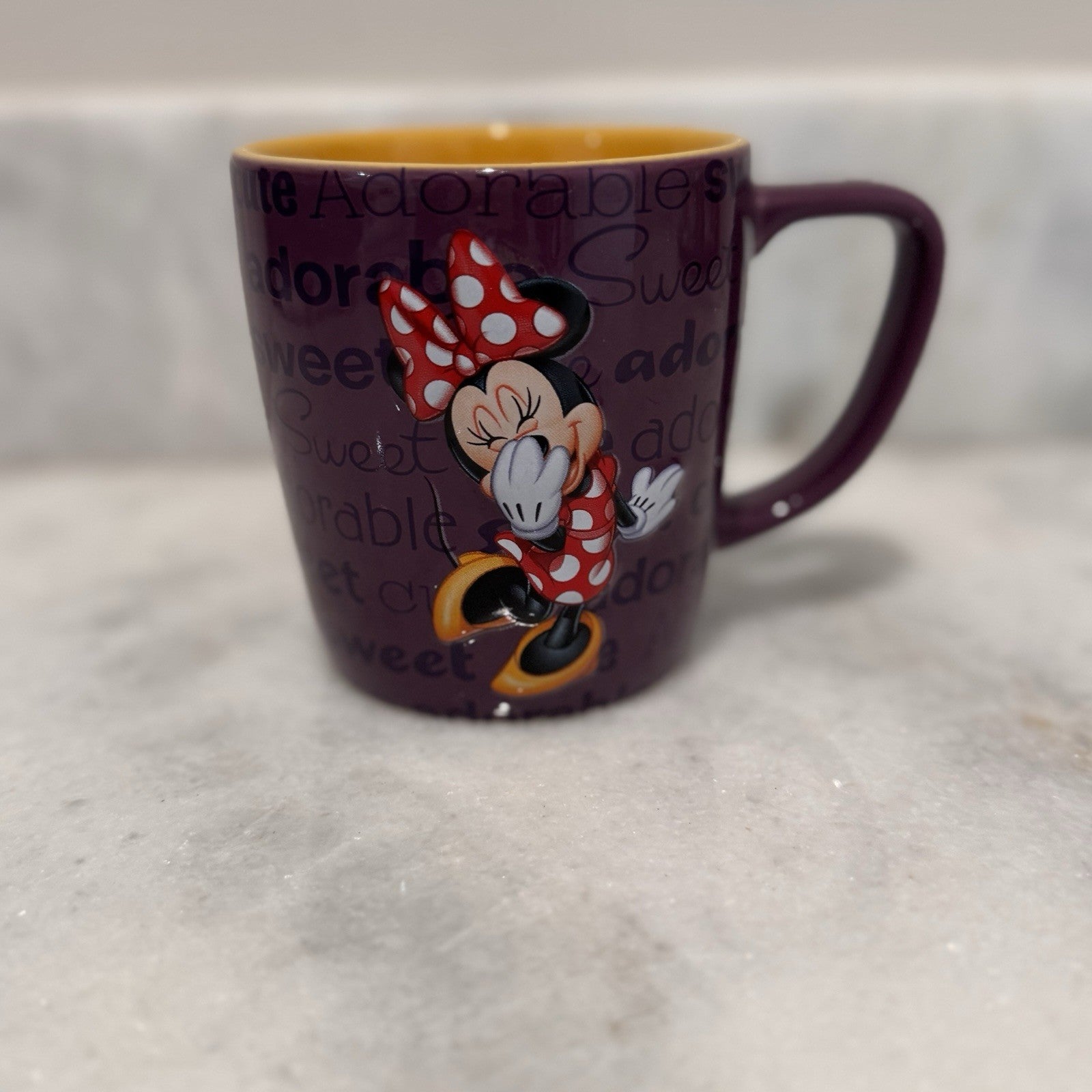 Disney Parks Minnie Mouse Purple Yellow Coffee Mug Cute Sweet Adorable Cup
