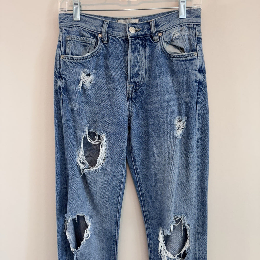Free People Distressed Mom Jeans Womens 25 Blue Denim High Rise Button Fly Y2K