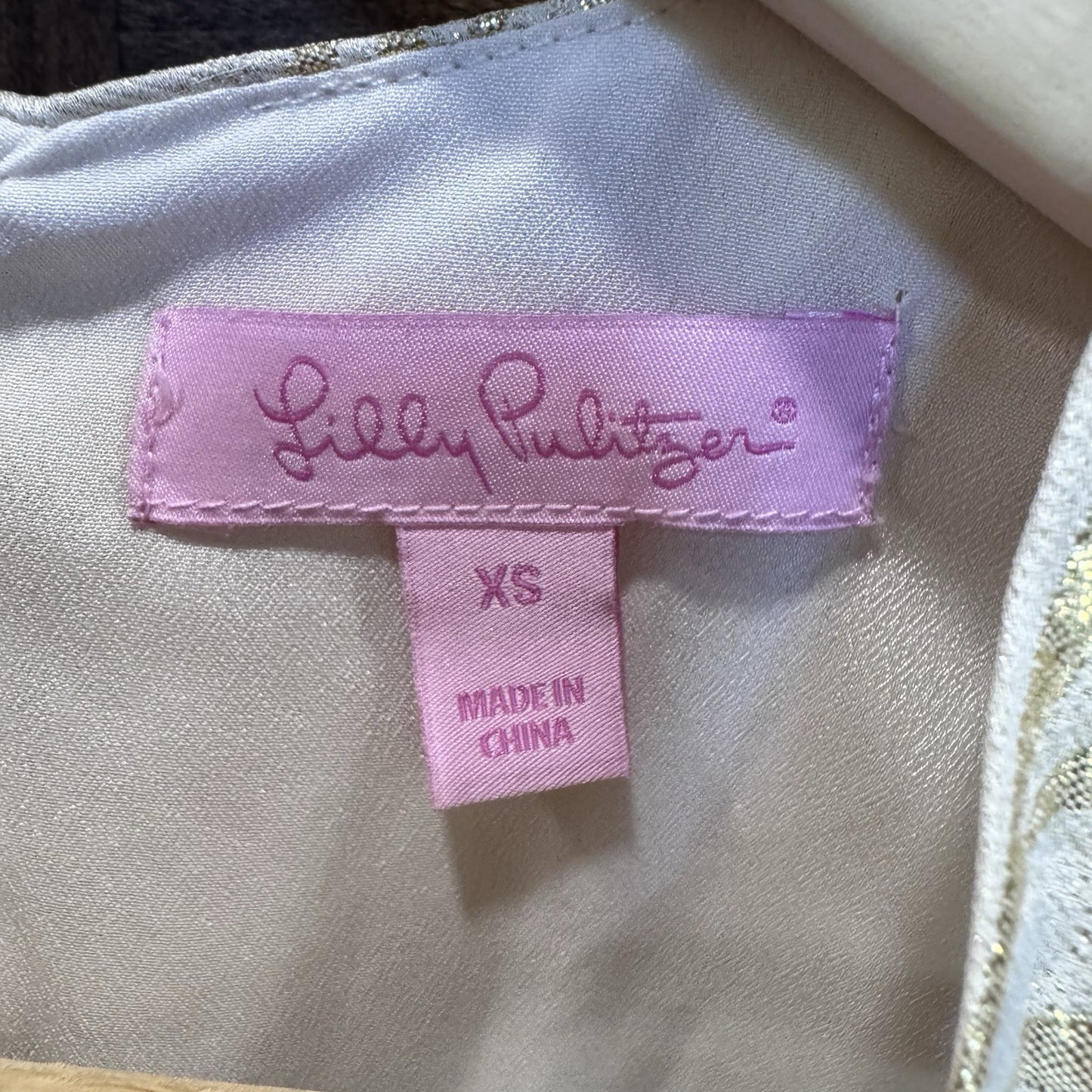 Lilly Pulitzer Gold Embellished Shift Dress XS | Metallic Silk Blend Party 