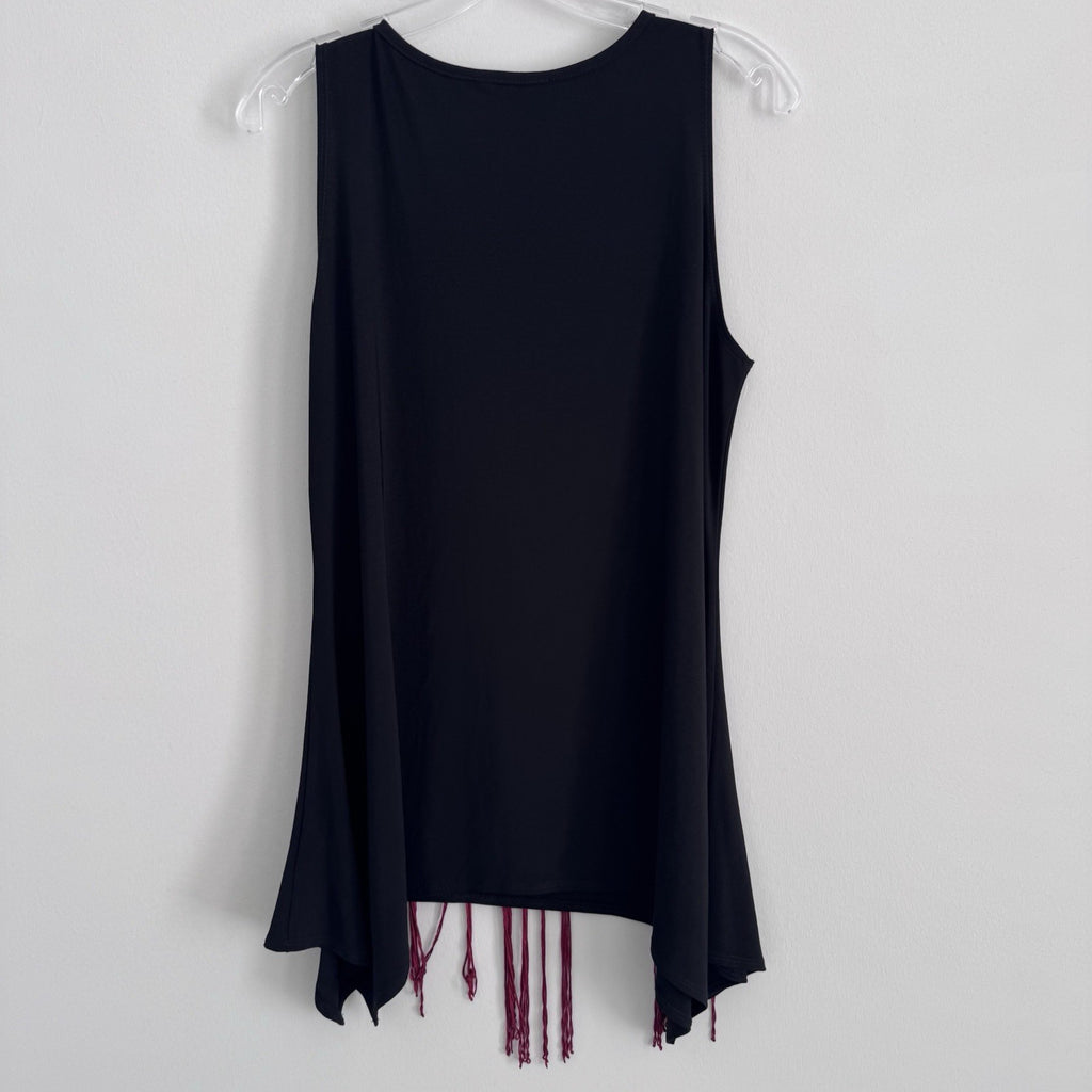 Melissa Paige Fringe Tunic Top L Black Sleeveless Boho Western