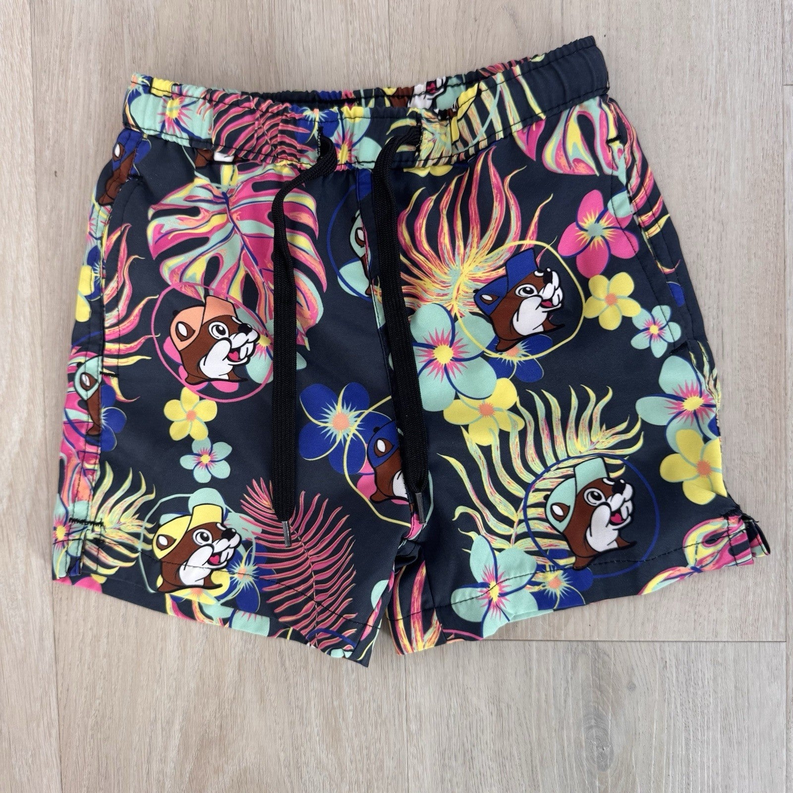 Buc-ee's Boys Swim Trunks Size 4T Tropical Floral Beaver Print Board Shorts