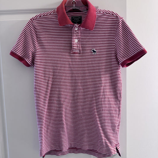 Abercrombie & Fitch Polo Shirt XS Muscle Fit Red White Stripe Moose Logo