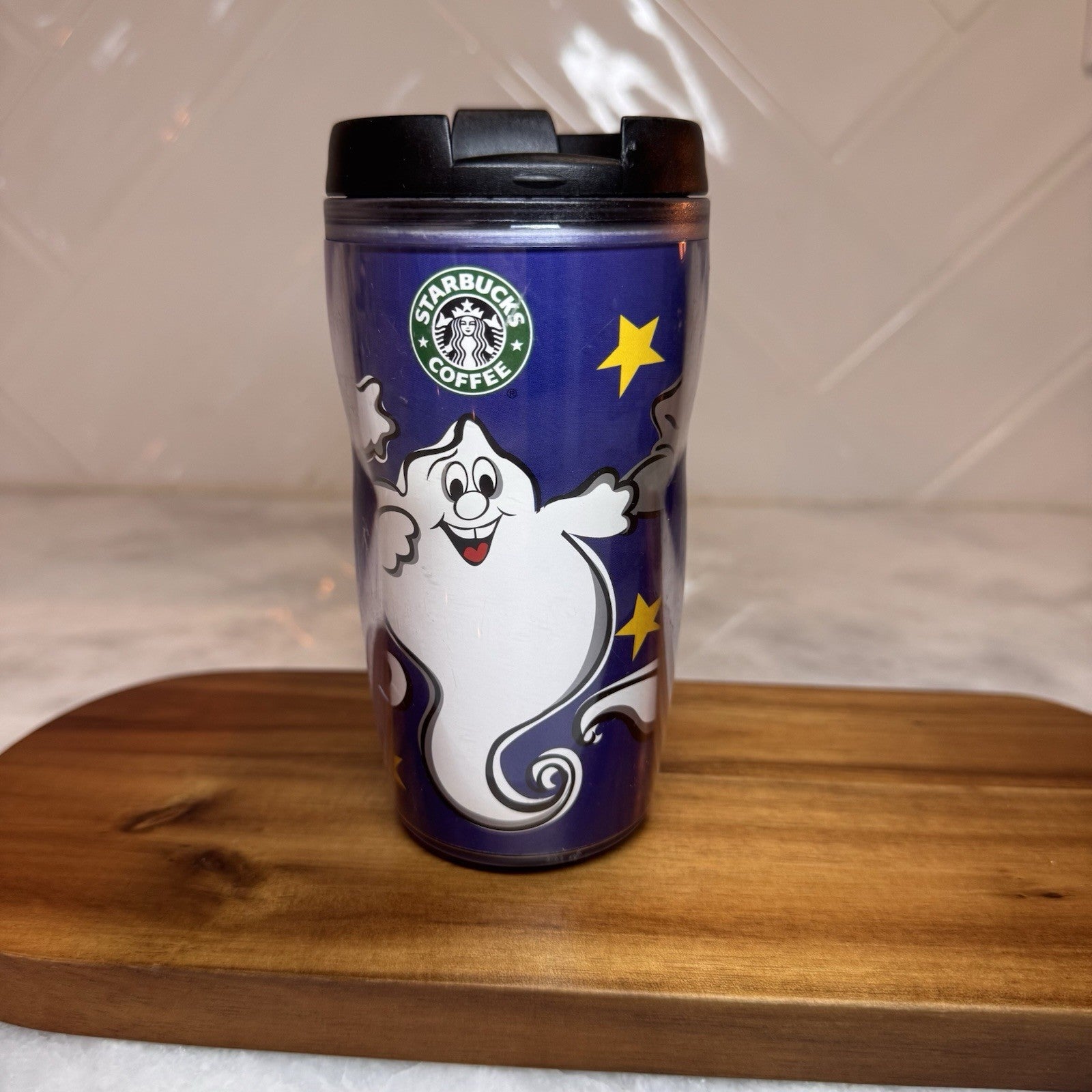 Starbucks Halloween Ghost Barista Plastic Coffee Travel Mug 2001-03. 8oz RARE