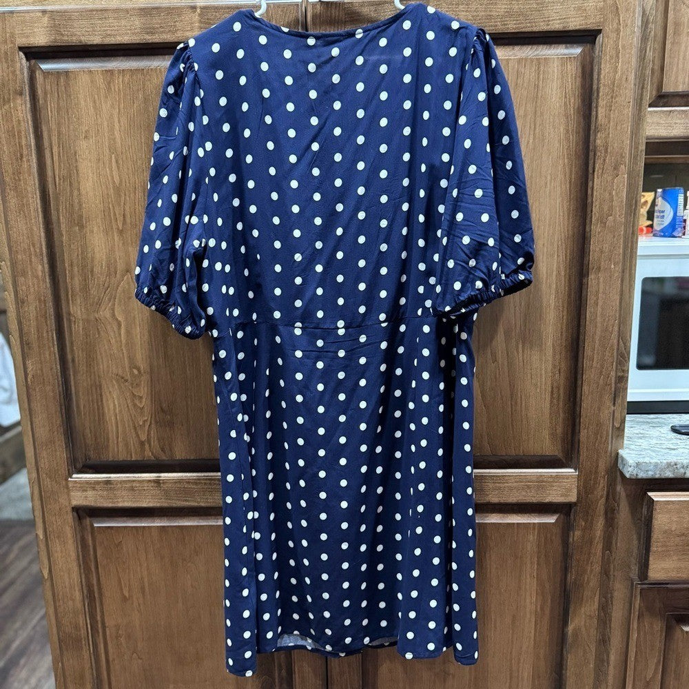 GAP Navy Polka Dot Puff Sleeve Dress XL | Button Front Retro Vibes