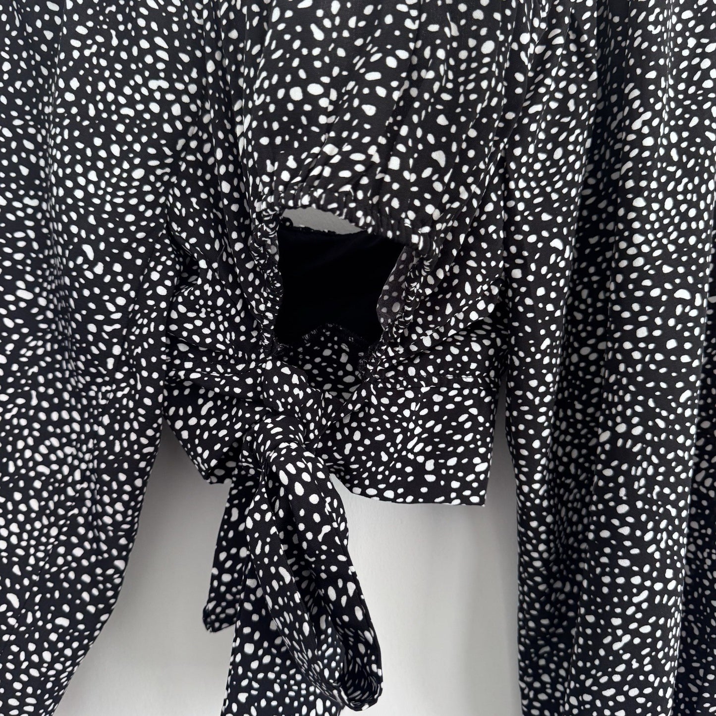 Altar’d State Black Polka Dot Tie Back Crop Top Small Puff Sleeve