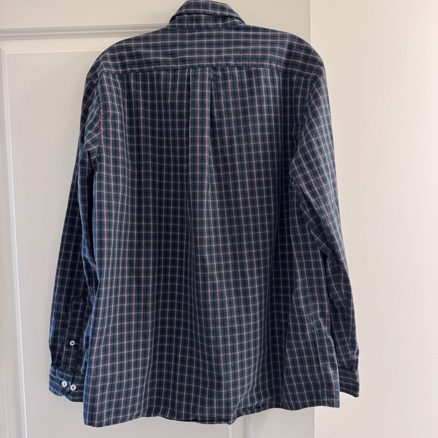 ROWM Men’s Button-Down Shirt Size M Plaid Green Pink Blue Long Sleeve Casual