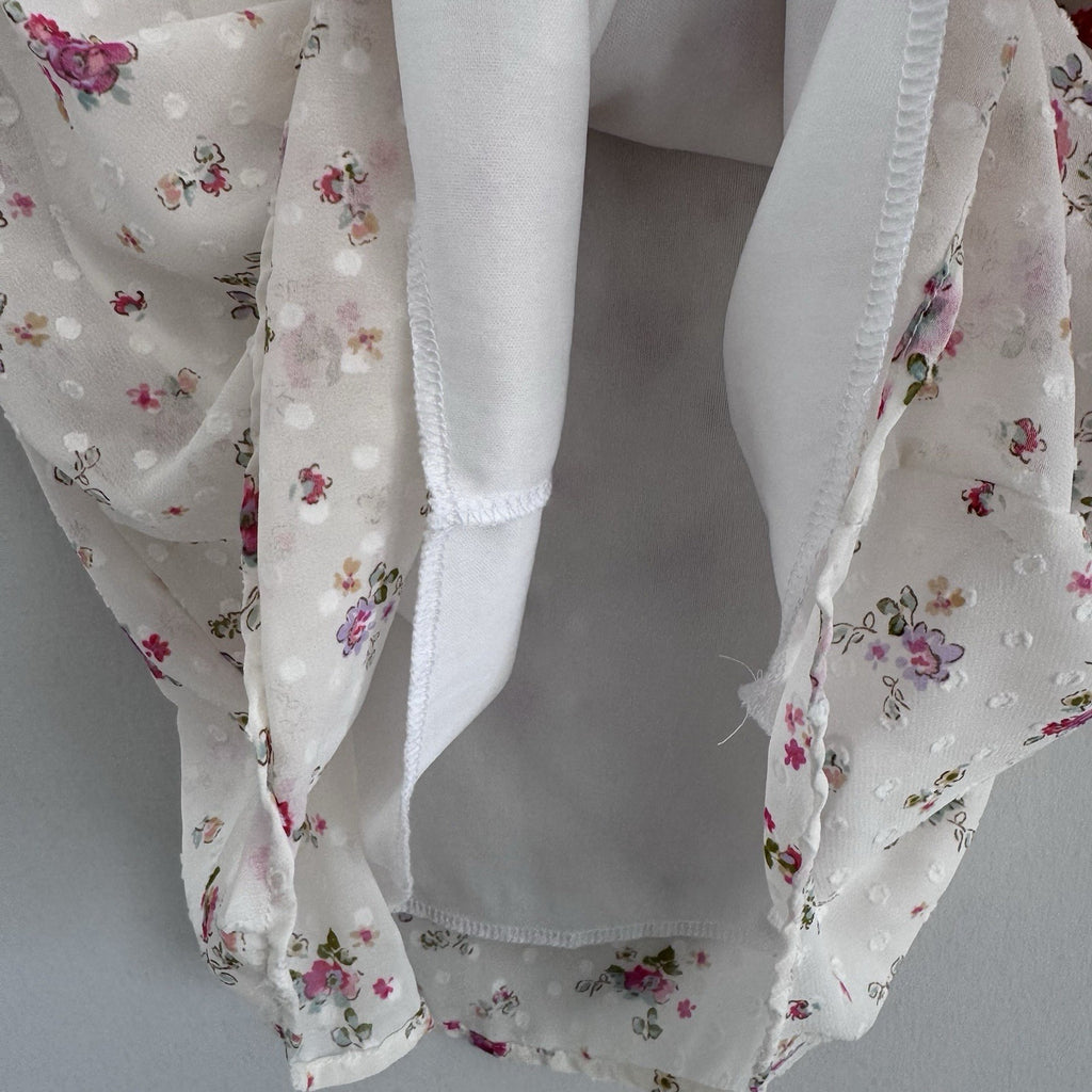 Reborn J Floral Swiss Dot Blouse Small Ivory Ruffle Sleeve