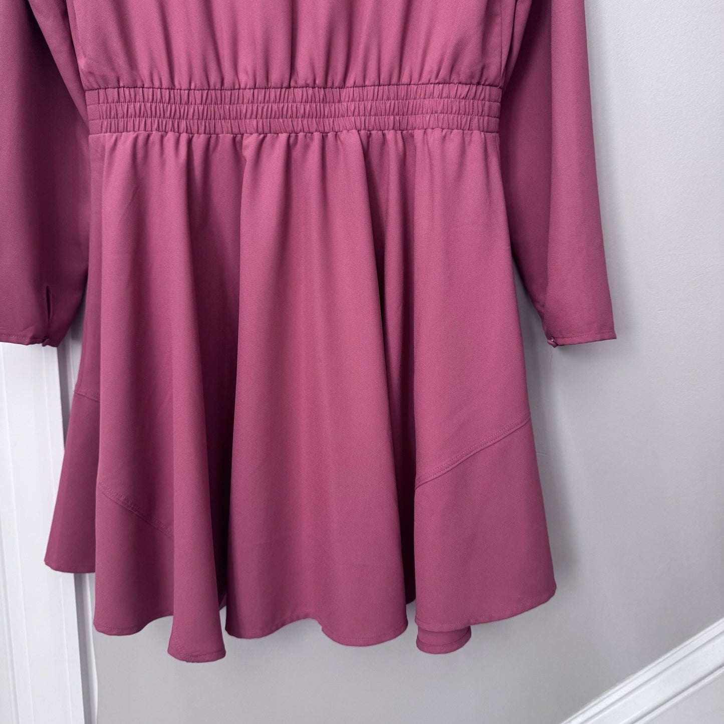 Express Women’s Large Pink Long Sleeve Mini Dress Elastic Waist Boho Style