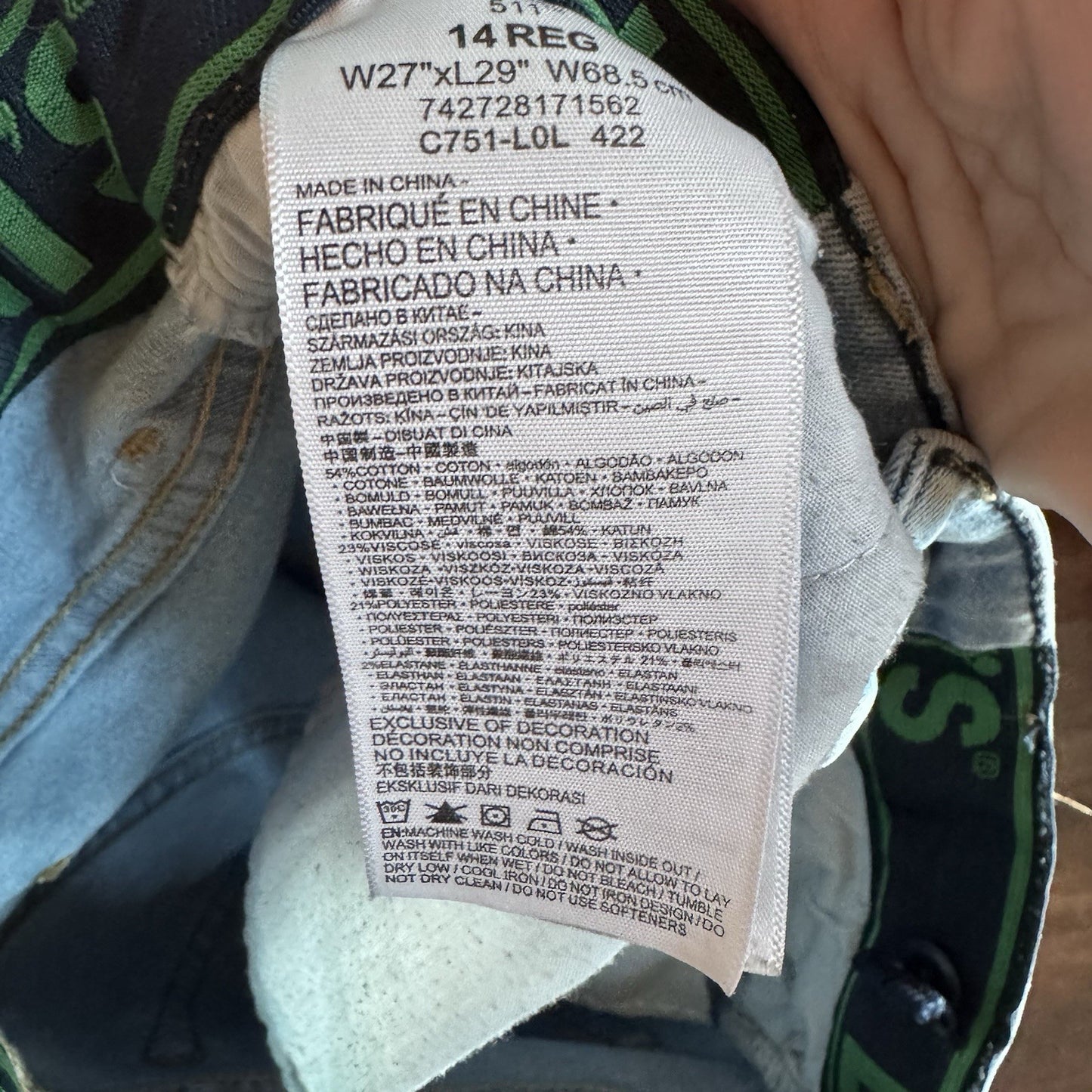 Levi’s 511 14 REG Light Wash Distressed Skinny Jeans W27 L29