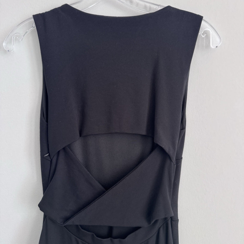 Just Me Black Open Back Dress Small Made USA Sleeveless Stretch