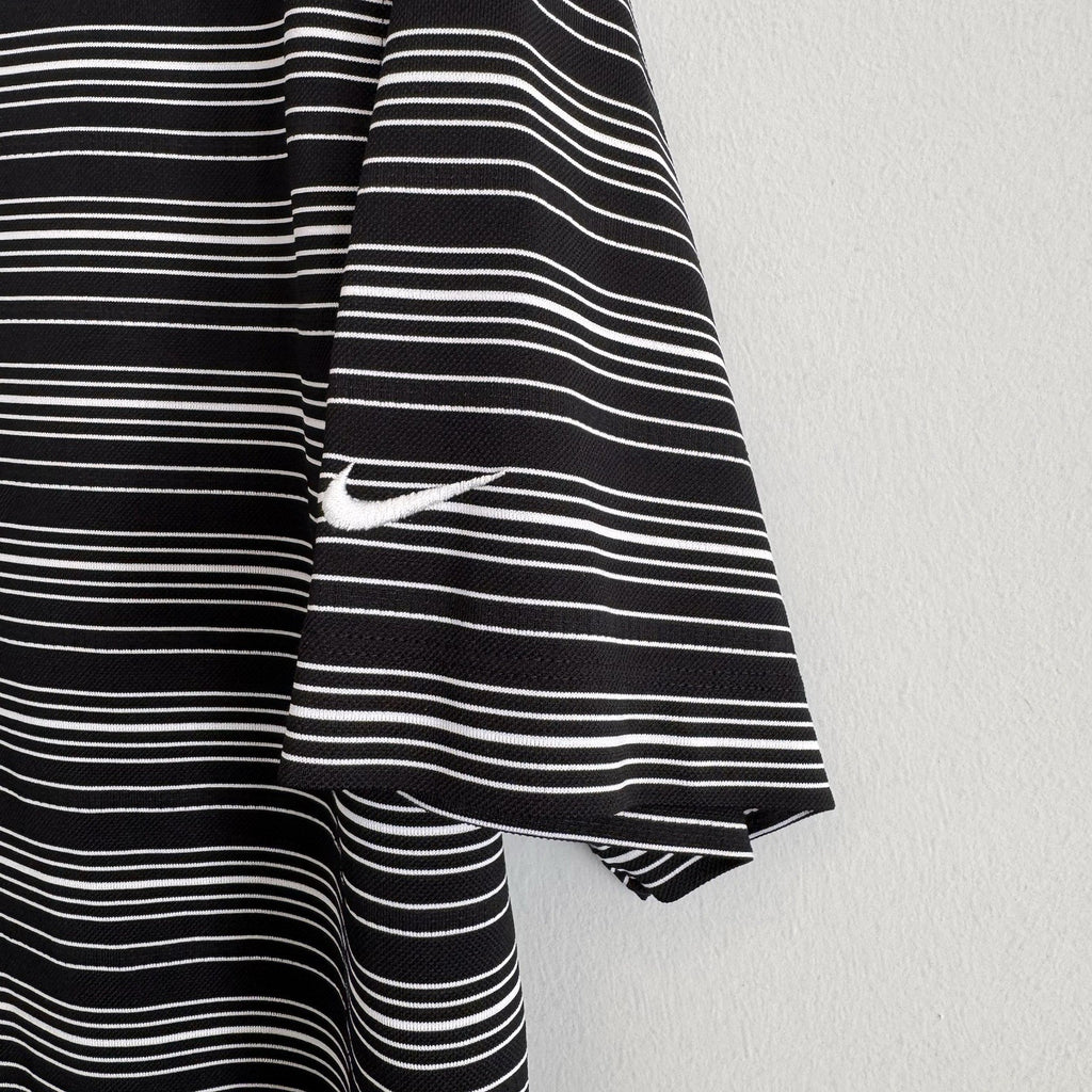 Nike Golf Dri Fit Polo Shirt Mens Large Black White Striped Swoosh Golf