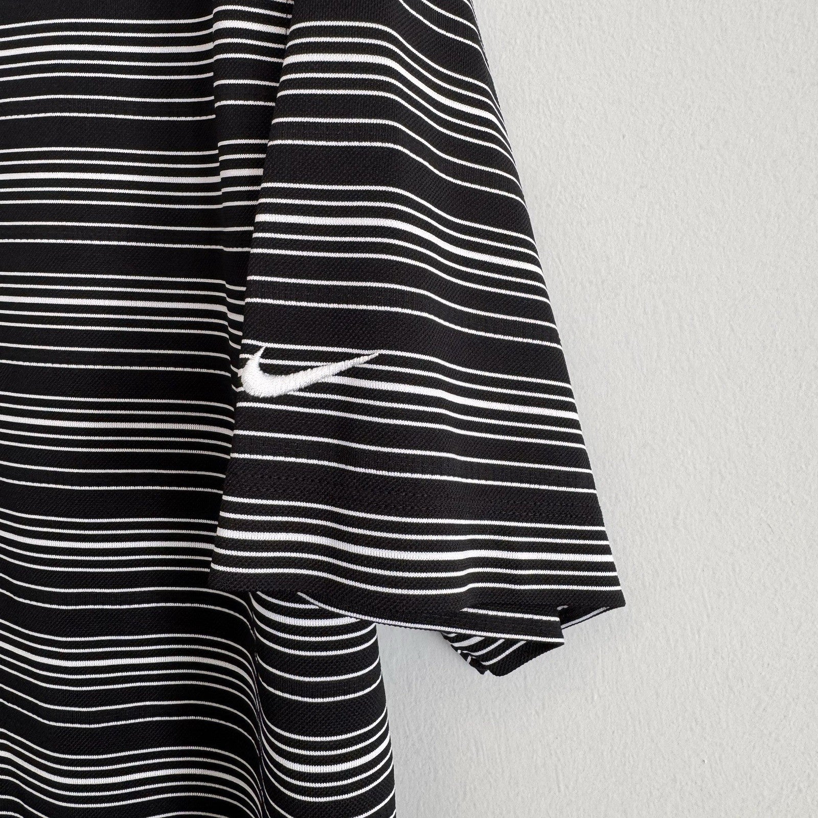 Nike Golf Dri Fit Polo Shirt Mens Large Black White Striped Swoosh Golf