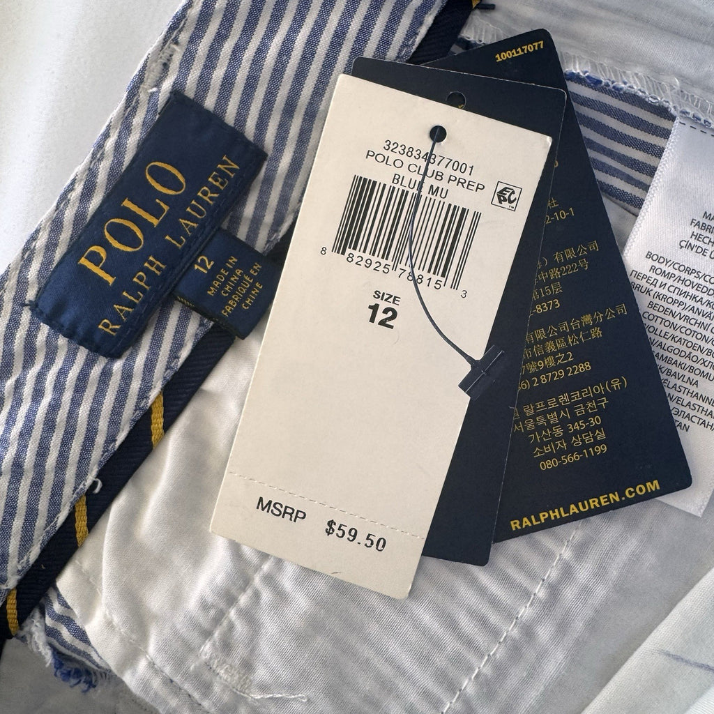 Polo Ralph Lauren Boys Seersucker Shorts Size 12 Blue White Stripe NWT $59.50