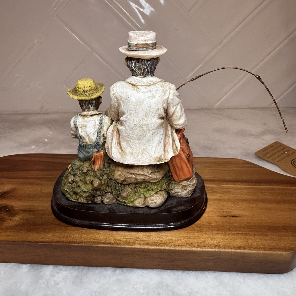 Vintage Americana Fishing Figurine - Father & Son / Grandfather & Boy 5inch