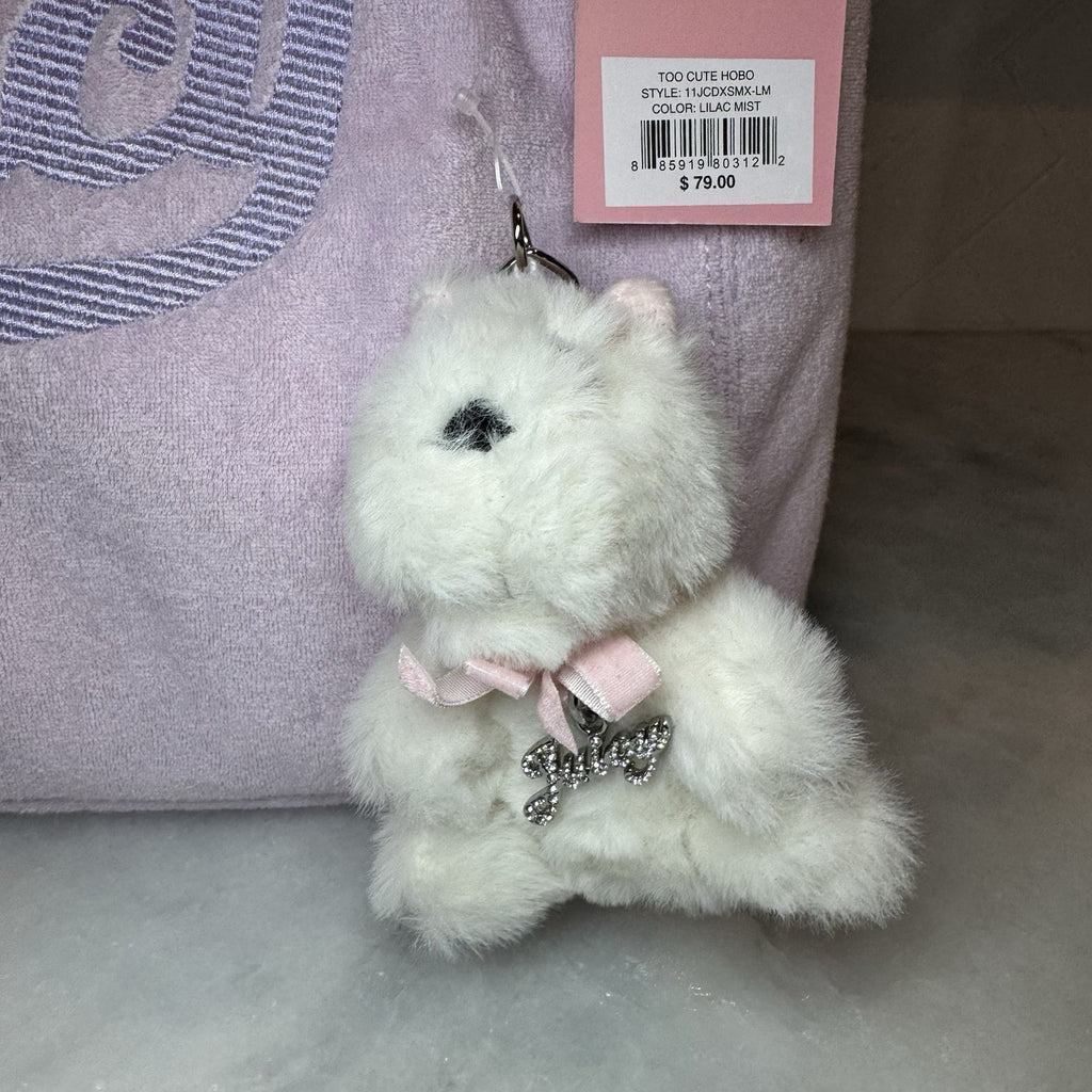 Juicy Couture Too Cute Hobo Bag Lilac Mist Velour Shoulder Bag Bear Charm NWT