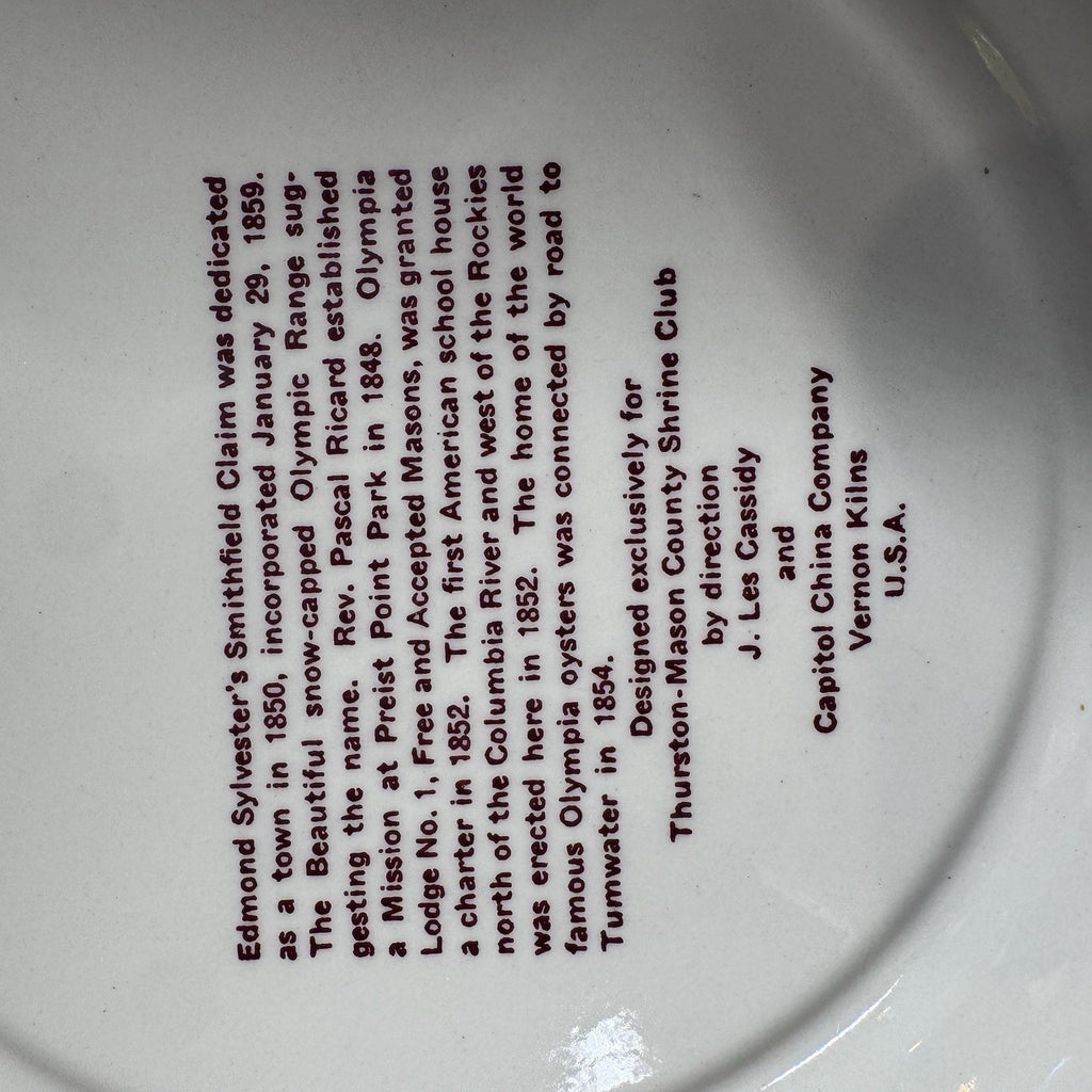 Vintage Olympia Washington First 100 Years 1850-1950 Commemorative Plate 10”