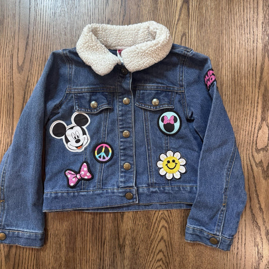 Disney Minnie Mouse Girls Denim Jacket Sherpa Collar Patchwork Size 4T
