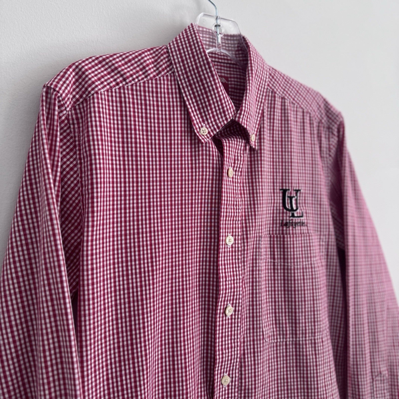 Antigua UL Lafayette Button Down Shirt Small Red Gingham Long Sleeve Logo