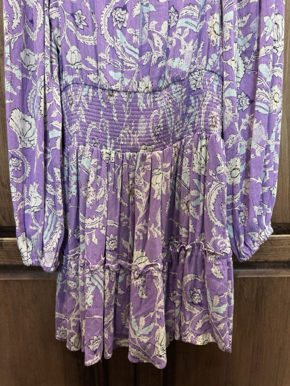 House of Harlow 1960 Boho Mini Dress Small Purple Floral Long Sleeve