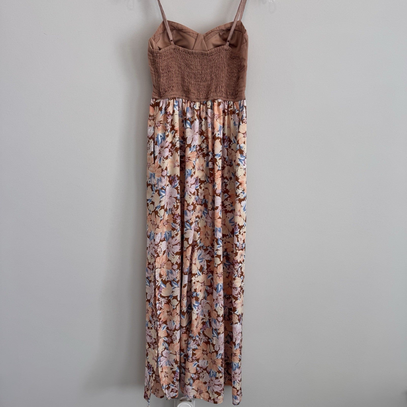 Band of the Free Floral Linen Maxi Dress Small Mauve Pink Smocked Corset Womens