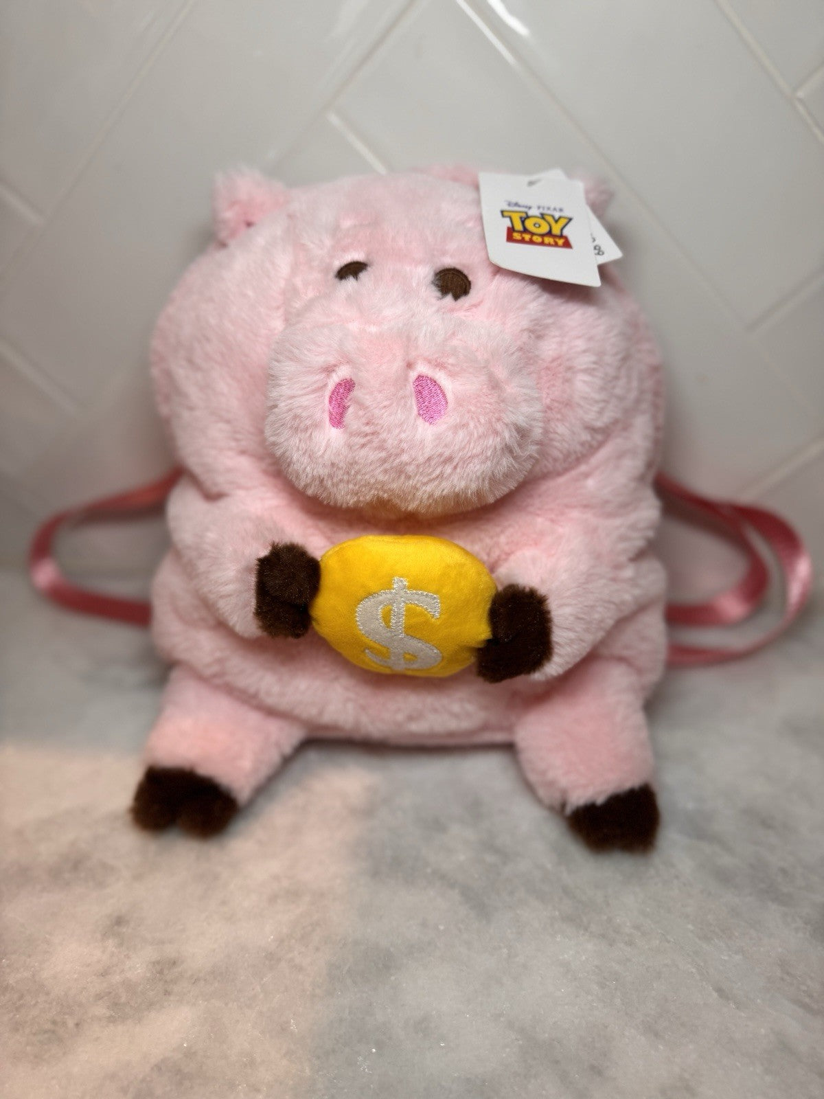 Disney Pixar Toy Story Hamm Plush Backpack – Pink Piggy Bank Bag - NWT 7inX10in