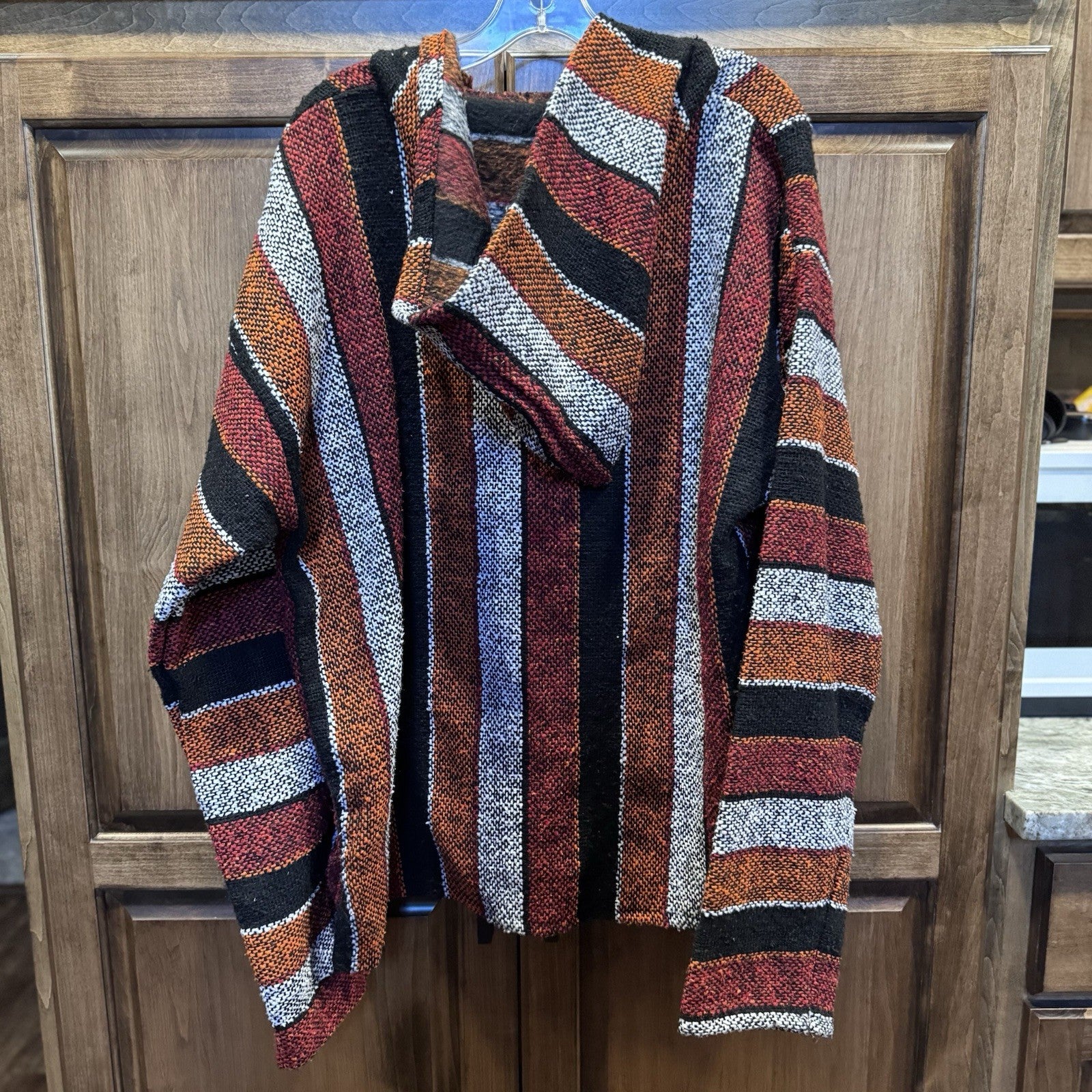 Earthbound Trading Co Baja Hoodie Large Multicolor Woven Pullover Boho Surf