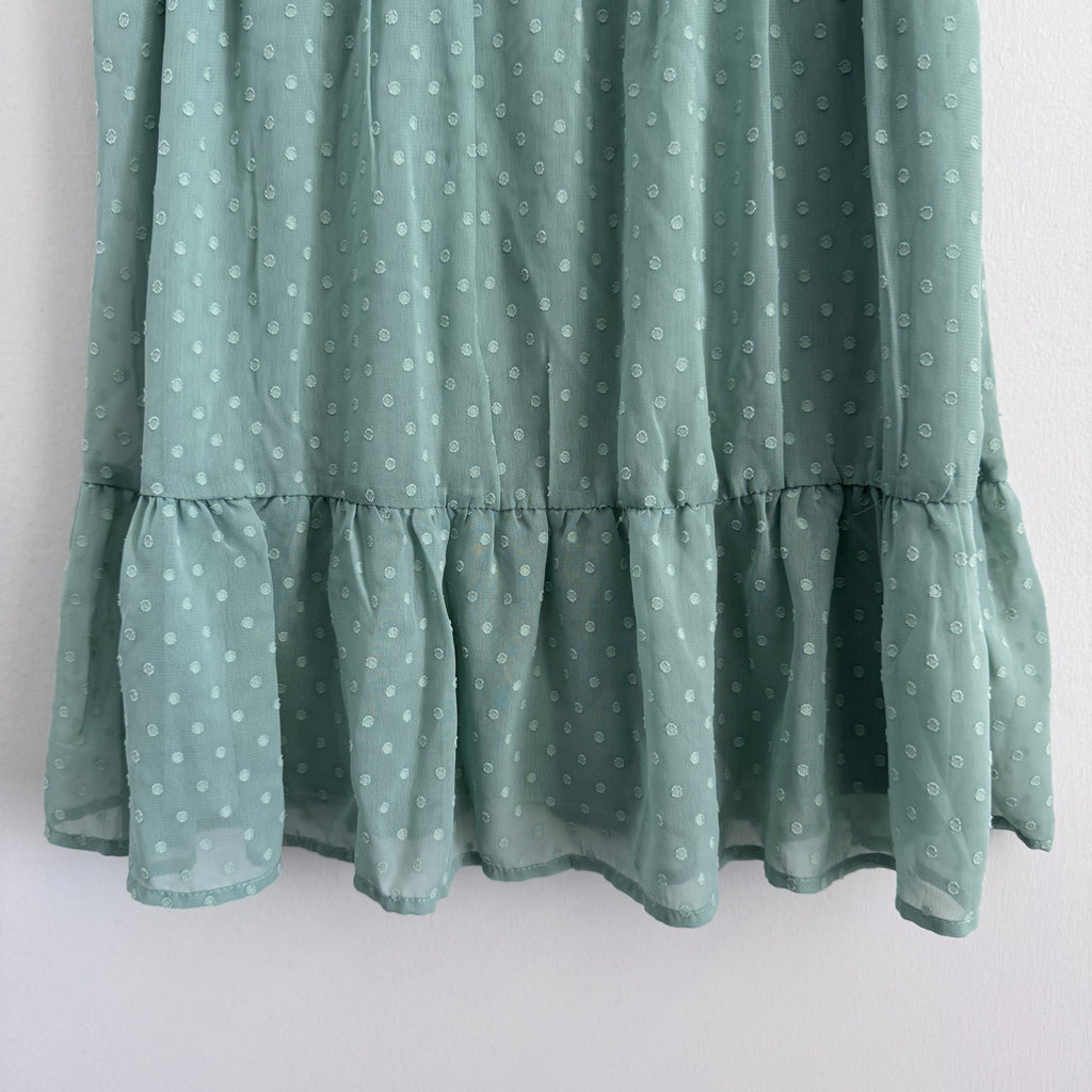 Trixxi Womens S Sage Green Swiss Dot Puff Sleeve Mini Dress NWT