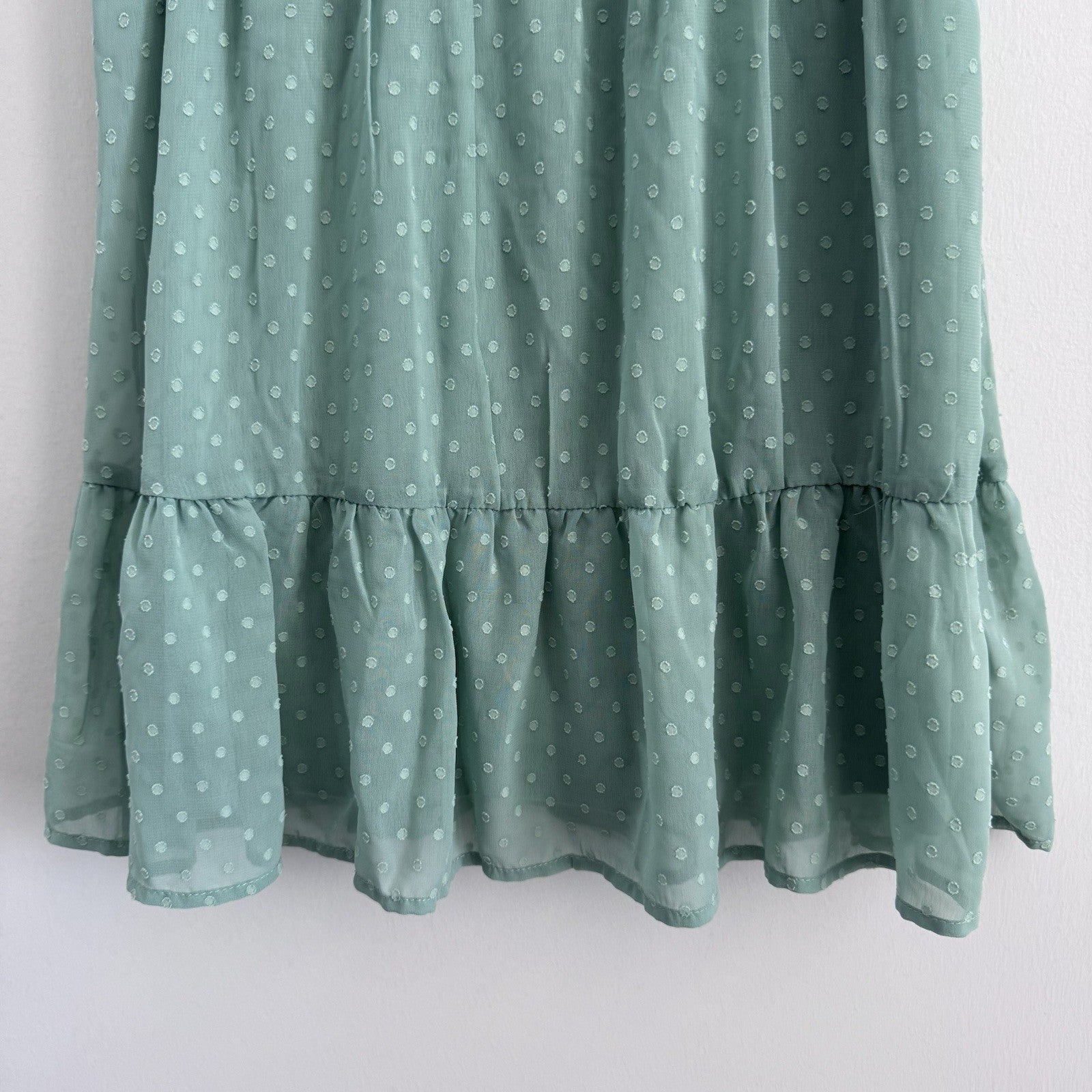 Trixxi Womens S Sage Green Swiss Dot Puff Sleeve Mini Dress NWT
