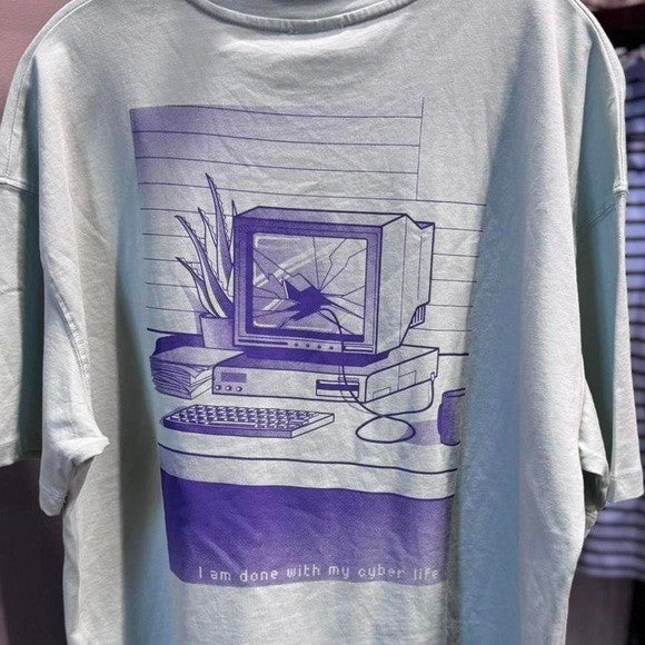 Reality Is Broken Zara Done With My Cyber Life Green Shirt L Large
