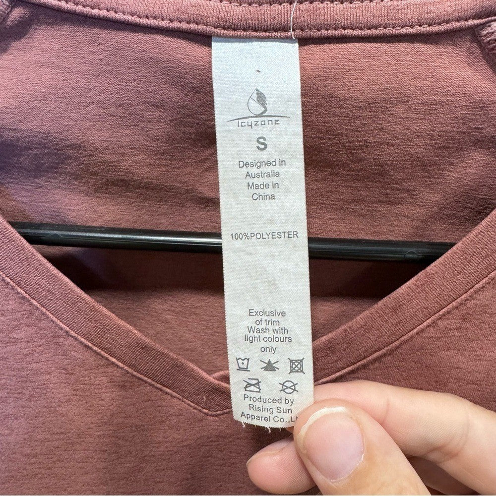 Pink Fitted Long Sleeve T-Shirt with V-Neck