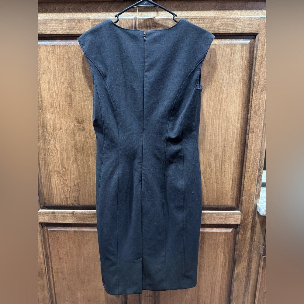 White House Black Market Sheath Dress Size 8 Black V-Neck Sleeveless Career